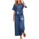 thumbnail image 2 of ICHUANYI Liquidación Señoras Verano Moda Casual Suelto Cuello Redondo Manga Corta Impresión Ancha Traje De Lino ICHUANYI WER202308257545, 2 of 5