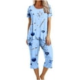 thumbnail image 2 of Women's Pajama Set Short Sleeve Pants Under $15 Casual Printed Sleeveless Round Neck Top Set, 2 of 7