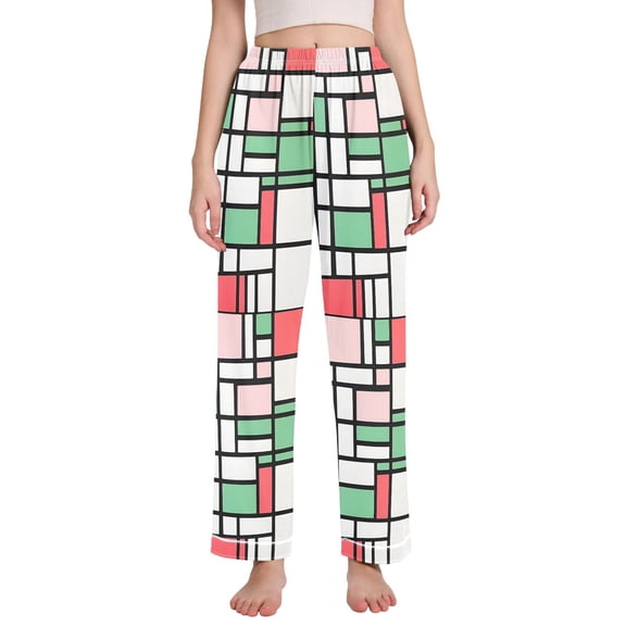 FORMRS Women's Pajama Pants with Pockets Soft Comfy Loungewear Sleep Bottom, Sizes S-2XL, Red Abstract Geometric