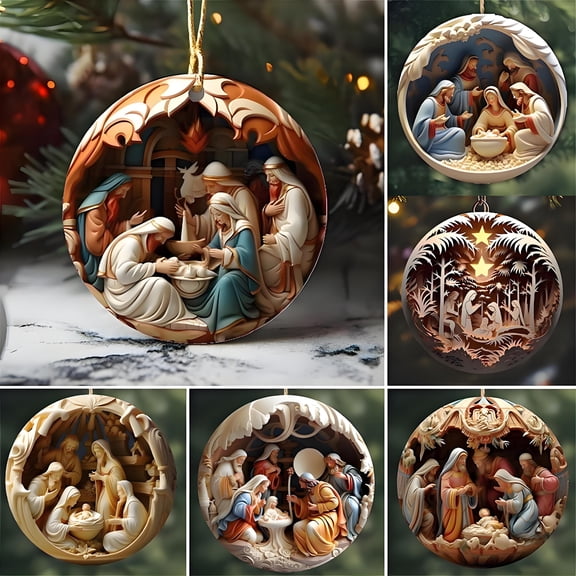 LHNFT 6 Pack Nativity Scene Ornaments, 2.36'' Christmas Tree Nativity Scene Hanging Ornaments, The Birth of Jesus Decor, Religious Gifts for Christian & Family