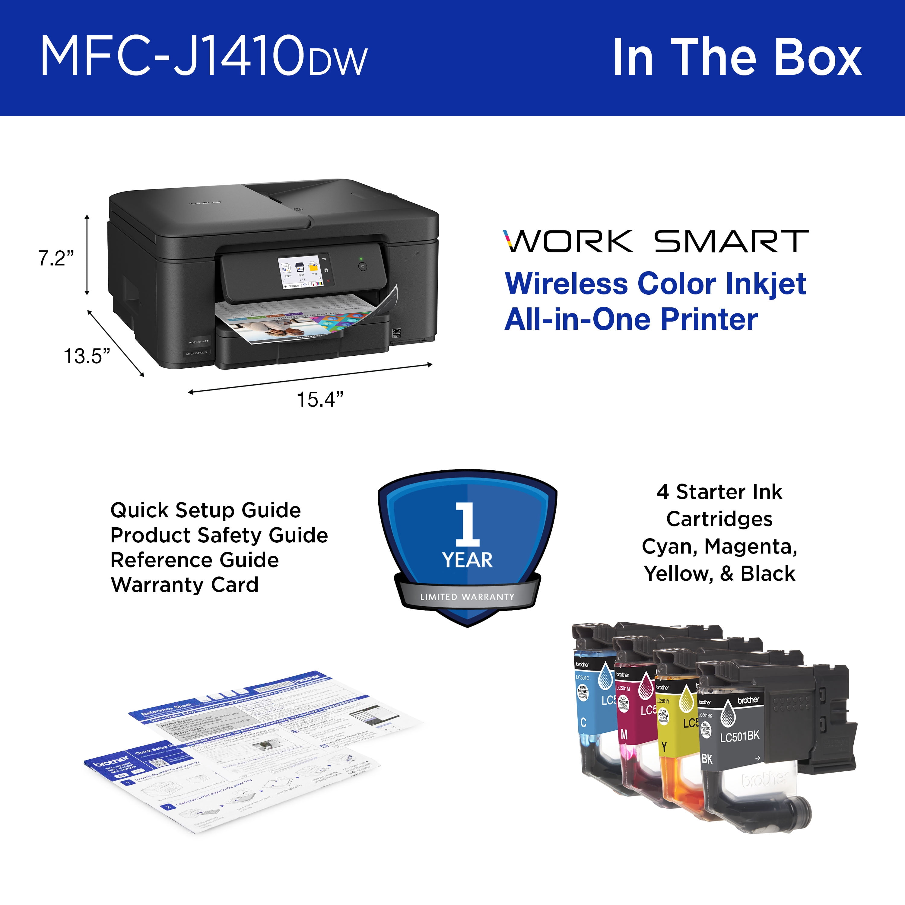 Brother Work Smart 1410 MFC-J1410DW Wireless Color Inkjet All-in-One Printer with 2.7” Color Touchscreen and Automatic Duplex Printing
