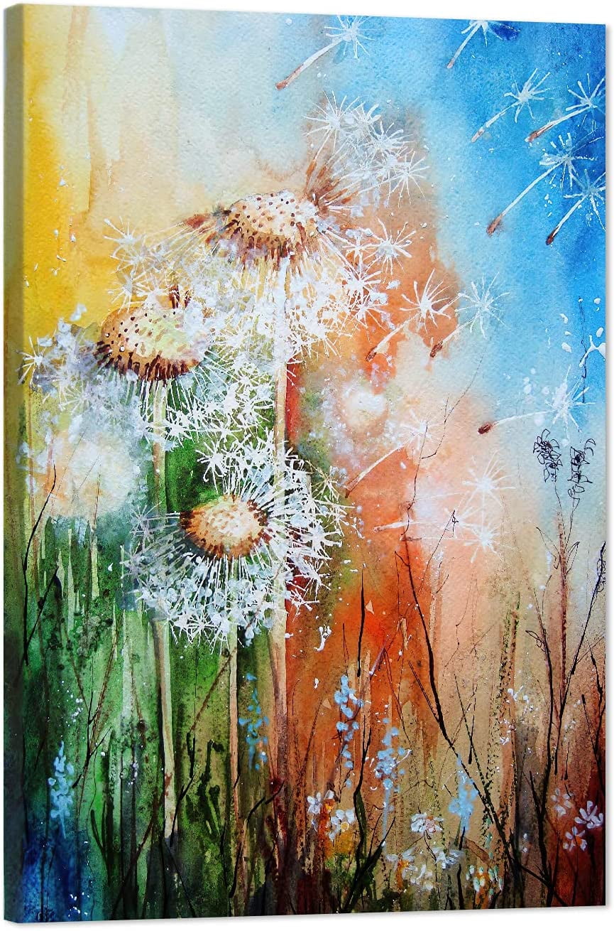 Dandelion Canvas Wall Art, Colorful Dandelion Prints for Living Room