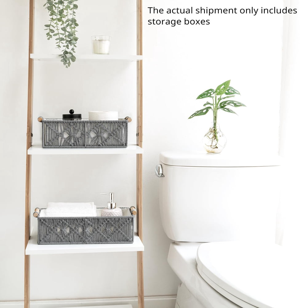 Grey Woven Decorative Storage Baskets Set of 2 for Home Organization