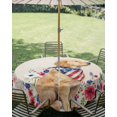 thumbnail image 2 of Outdoor Tablecloth with Umbrella Hole Zipper America Flag Round Tablecloth 60" Waterproof Outside Table Cloth Rustic Farmhouse Cute Dogs Floral Beige Patio Table Cover Tablecloths for Picnic Party, 2 of 8