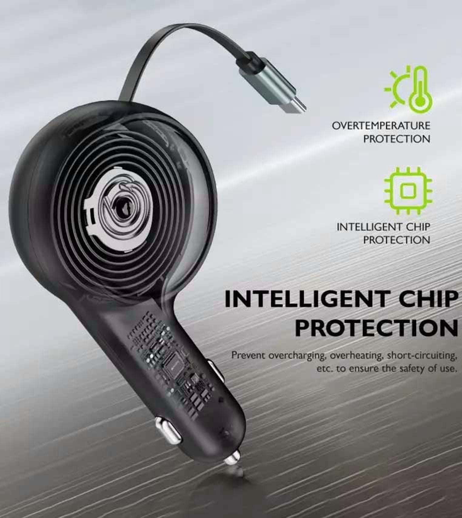 30W Car Charger Compatible With Motorola Moto G 5G (2022,2023,2024,2025,2026) - Retractable 3 Amp Type-C 2-Port USB Fast Charge