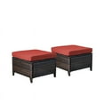 thumbnail image 2 of PARKWELL 2PCS Outdoor Wicker Ottoman Patio Rattan Furniture Footrest Seat Square Footstool w/Red Cushion, 2 of 8