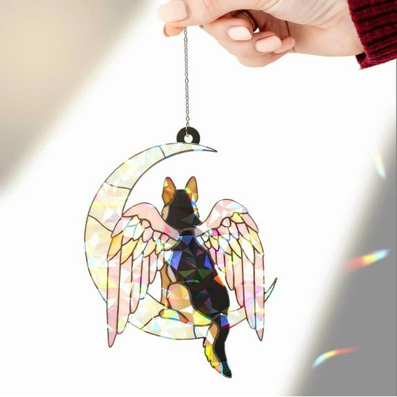 ViciArt German Shepherd Angel Dog Suncatcher – 4" Holographic Acrylic Window Hanging Ornament