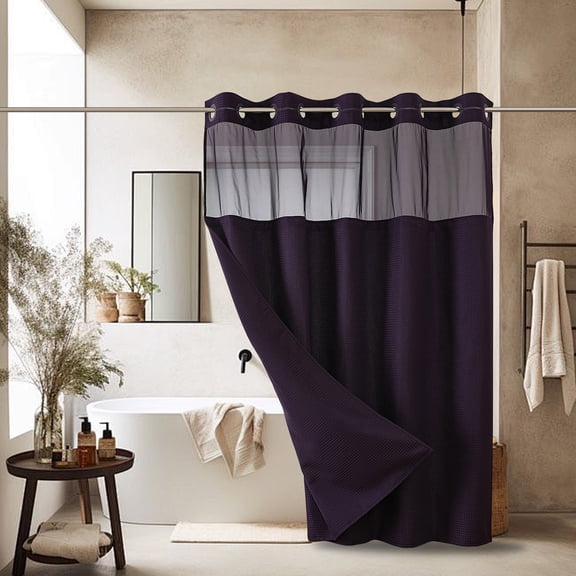 HBBKVI Grommet Shower Curtain Liner 230GSM Waterproof Fabric Hotel Shower Curtain for Bathroom Black Shower Curtain 71" x 74"