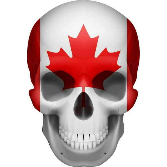 3.5in X 5in Canadian Flag Skull Bumper Sticker Vinyl Truck Window Decal