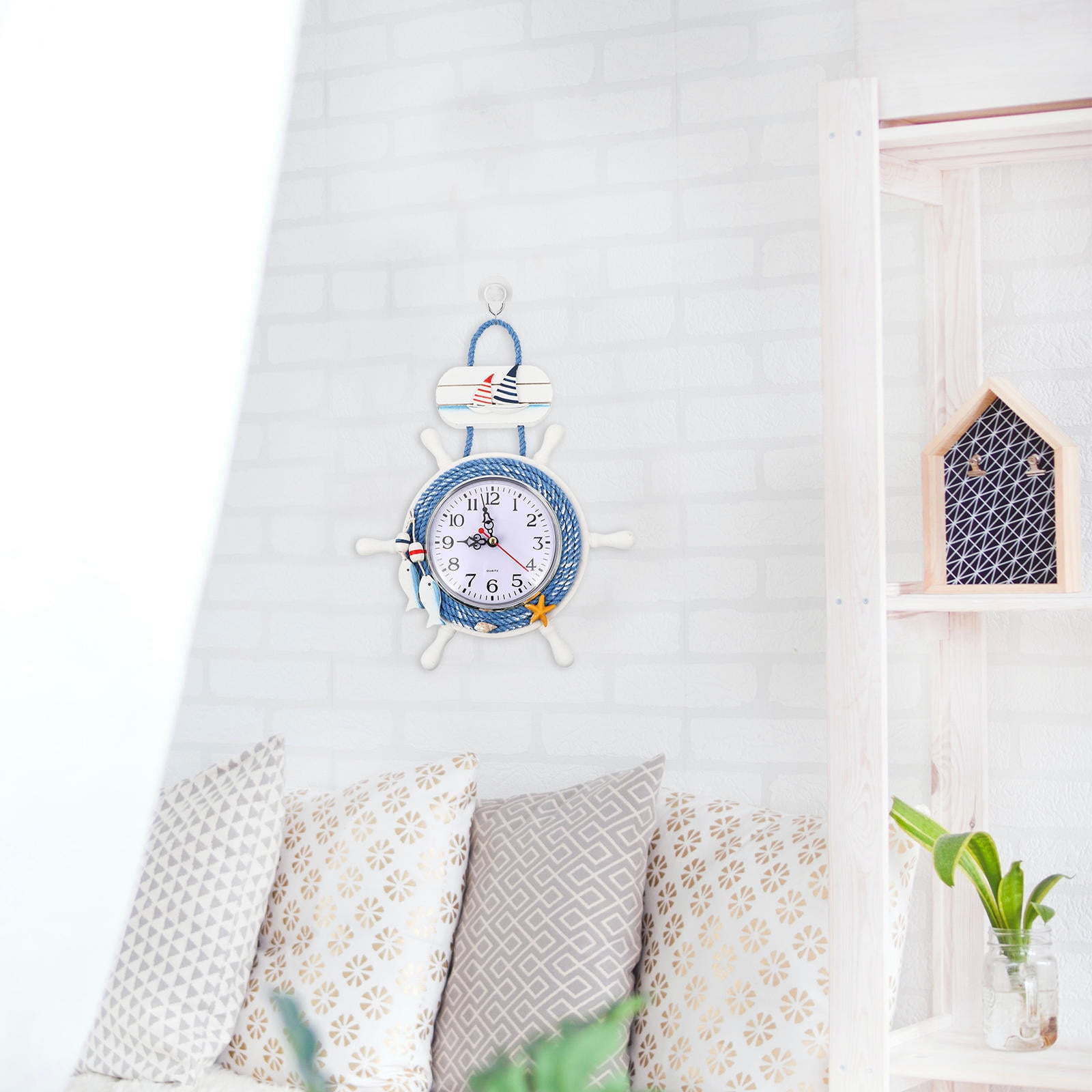 FOMIYES Wooden Steering Wheel Wall Clock Assorted Color Mediterranean Style for Home Decoration