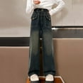 thumbnail image 2 of Baggy Jeans for Girls Streetwear Casual Elastic Waist Straight Denim Trouser with Pockets Girls Wide Leg Pants Size 5-15, 2 of 6