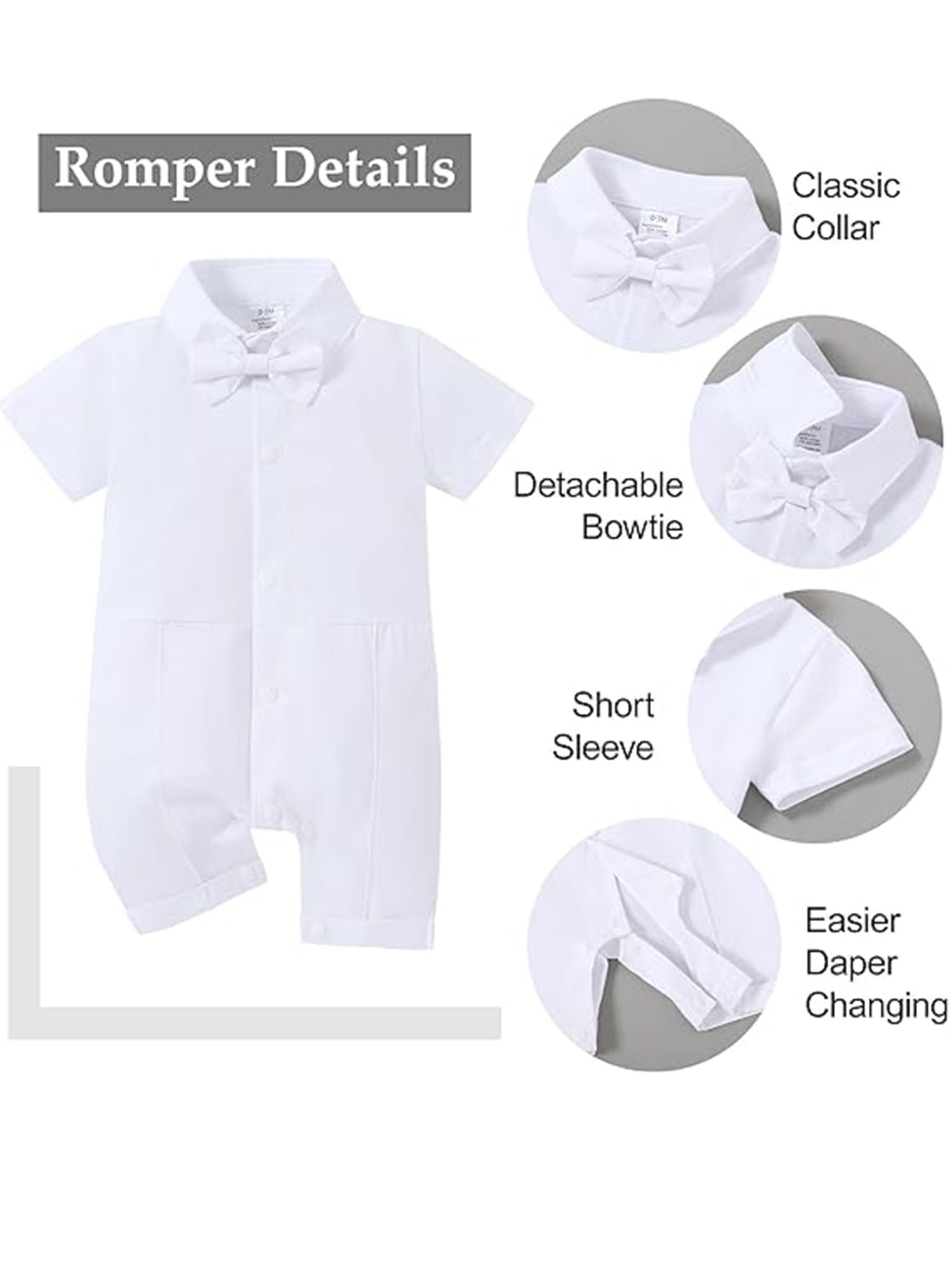 CARETOO Baby Boy Baptism Christening Outfits Infant Bowtie with Socks Baby Romper 4Pcs Baby Suit
