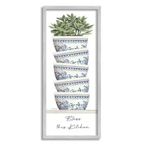 Stupell Industries Bless This Kitchen Stacked Ornate Bowls Succulent Plant Graphic Art Gray Framed Art Print Wall Art, Design by Cindy Jacobs