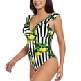 thumbnail image 3 of Goofa Lemons on Striped Print Women's Ruffled One Piece Swimsuit V Neck, 3 of 7