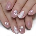 thumbnail image 1 of Pink Square Press on Nails Short Cute False Nails with White Butterfly Rhinestones Designs Pink Full Cover Faux Nails Press ons for Women Fake Nails 24 Pcs, 1 of 7