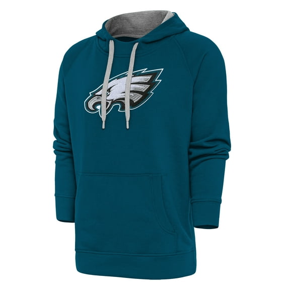 Men's Antigua Midnight Green Philadelphia Eagles Victory Chenille Pullover Hoodie