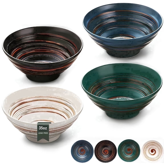 Dayedo Ceramic Bowl 4-person Set for Grains, Salads, Pasta, 35 oz Large Soup Bowl