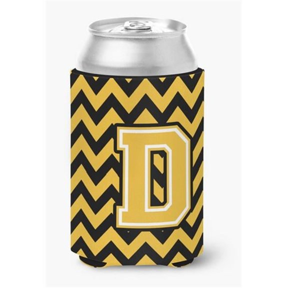 Letter D Chevron Black & Gold Can or Bottle Hugger, 0.25 x 4 x 5.5 in.