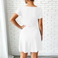 thumbnail image 4 of ClodeEU Women's Square Neck Front Tie Short Sleeve Mini Dress,Casual Slim Waist Flared A Line Sundress White,Women's Plus S, 4 of 5