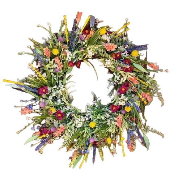 Eowqpy 18" Fall-Spring Wildflower Wreath, Artificial Plastic with Faux Dried Look, Front Door Decor for Outdoor