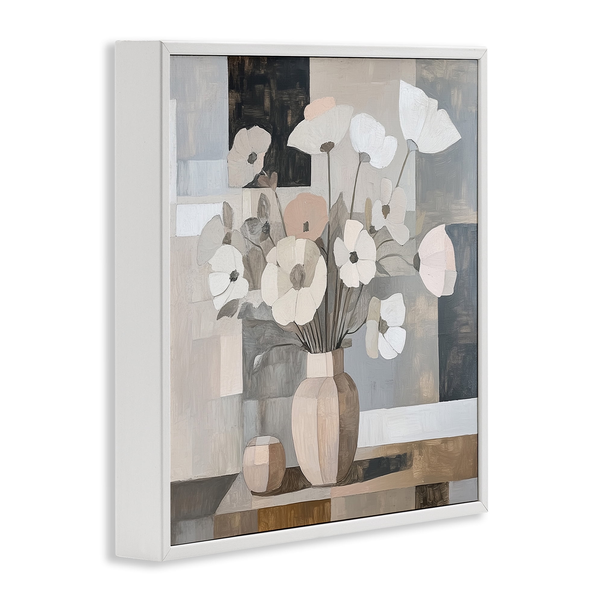 Stupell Industries Muted Pastel Poppies in Cubism White Framed Giclee Art, design by Heidi Kuntz