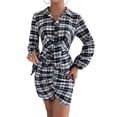 thumbnail image 1 of Vestido camisero Manga larga Solapa Cintura alta Anudado Paquete de rejilla informal Falda a la cadera para mujer Blanco y negro L, 1 of 7