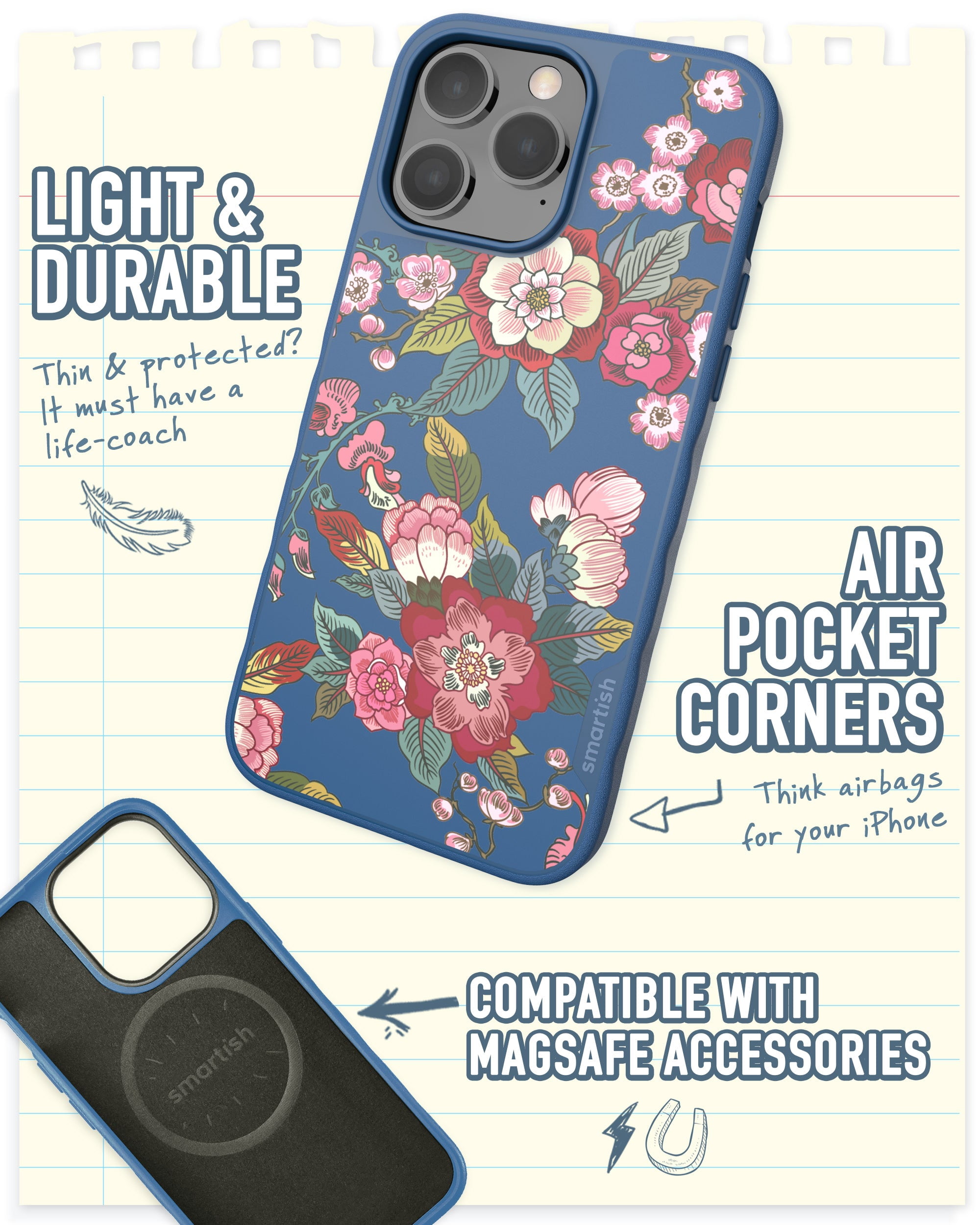 Smartish iPhone 14 Pro Max Slim Case - Gripmunk Compatible with MagSafe [Lightweight + Protective] Thin Grip Cover with Microfiber Lining - Flirty Floral