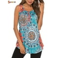 thumbnail image 1 of Spencer Plus Size Women's Floral Print Flowy Tank Tops Summer Sleeveless Casual Loose U Neck Pleated Tunic Shirts (M, Cyan), 1 of 6