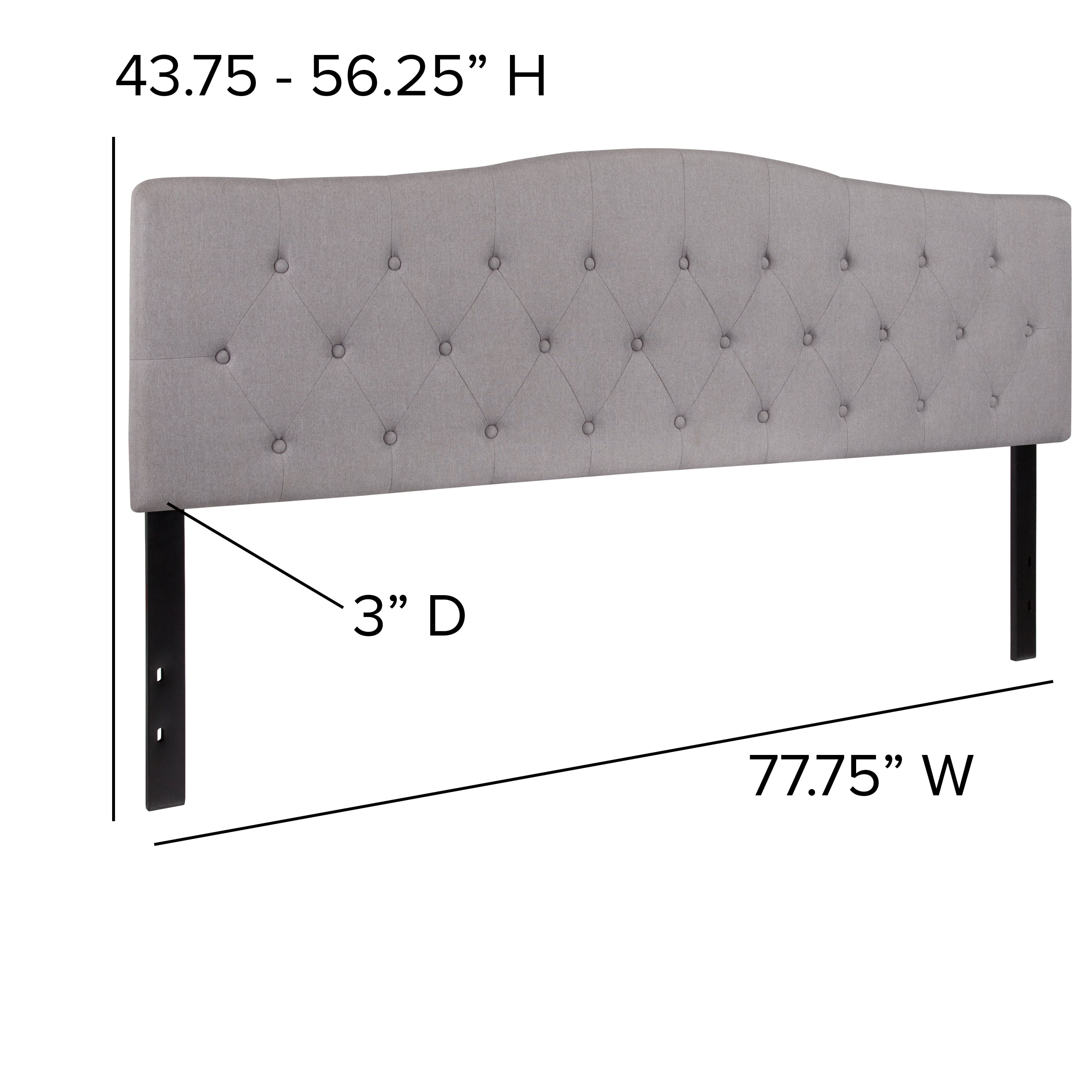 Emma + Oliver Arched Button Tufted King Size Headboard in Light Gray Fabric