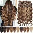 thumbnail image 1 of Benehair Clip In 100% Real Remy Human Hair Extensions Double Weft Thick Full Head 18" 20" Body Wave Wavy Curly Brown Hair, 1 of 10