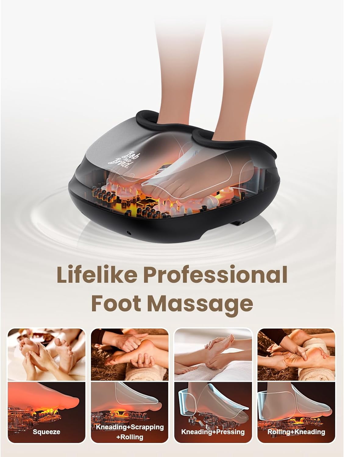 Bob and Brad Lite Foot Massager Machine with Heat and Remote, Shiatsu Deep Kneading, Delivers Relief for Tired Muscles and Plantar Fasciitis, Gifts for Men and Women, Fits Feet Up to Size 12