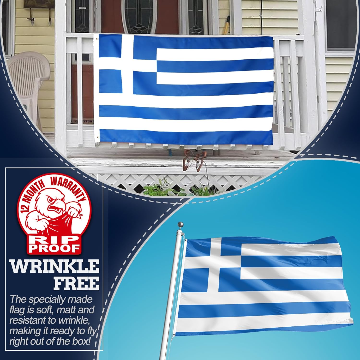 Anley Rip-Proof Technology Double Sided 3-Ply Greece Flag 3X5 Ft - Greek National Flags 300D Polyester