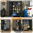 thumbnail image 2 of HUAXRON Upgraded Wide & Deep Garage Storage Cabinet with Wheels, Lockable Metal Storage Cabinet with Pegboards and 9 Hooks, 2 Tool Pouches for Garage,4 Adjustable Shelves, Assembly Required, 2 of 8