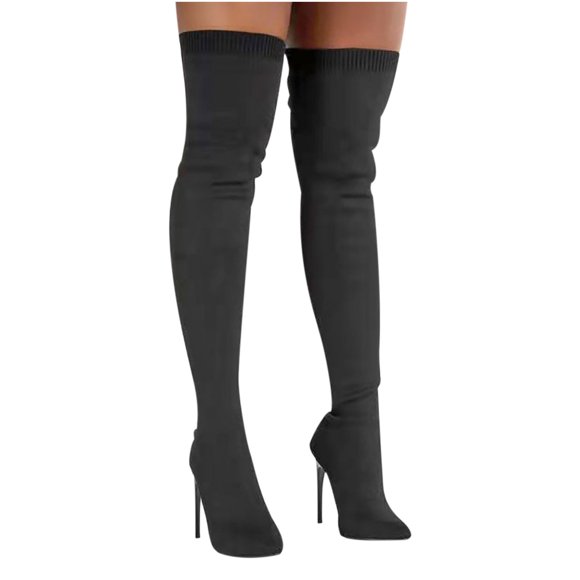 CEHVOM 2021 Autumn And Winter New Heel Over The Knee Boots Flying Woven Stretch Wool Sleeve Fish Mouth Women's Boots