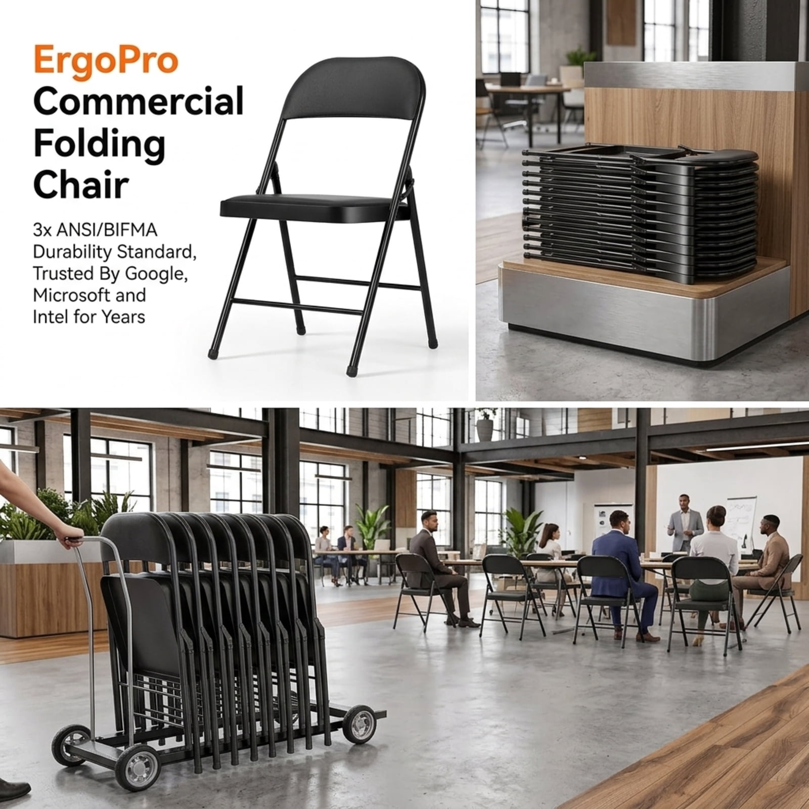 Fenbeli Padded Folding Chairs 10 Pack, Black Metal Chairs with 330 lb Capacity, Foldable Seating for Home Office Parties Weddings and Events