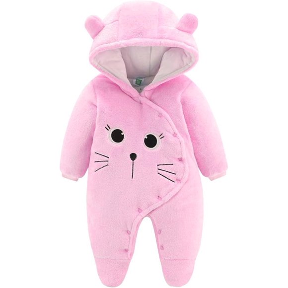 JiAmy Combinaison d'Hiver à Capuche pour Nouveau-Né en Polaire Combinaison de Neige Tenue de Chat Dessin Animé 0-12 Mois