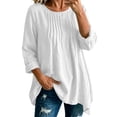 thumbnail image 3 of Tqcoqu Women's Cotton Linen Long Sleeve Loose Tunic Blouse,Round Neck Pleated Front Tops,2026 Spring Fall Trendy Clothes,White Women's S-XXXL, 3 of 10