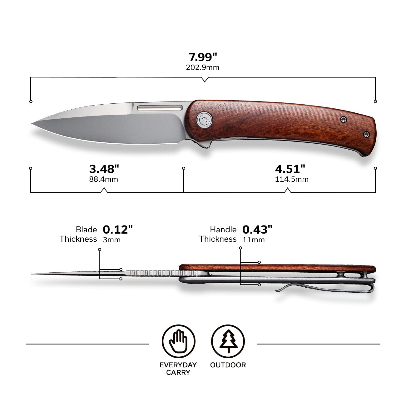 CIVIVI Cetos Folding Knife, 3.48-in 14C28N Blade  Frame Lock C21025B-4