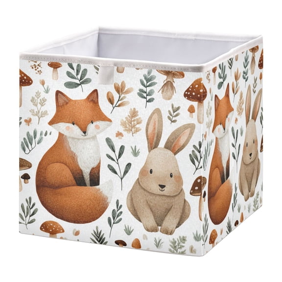 Fabric Storage Bins Foldable Cube For Home Organization Baskets Mushrooms Evergreen Leaves