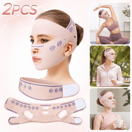 Ustris 2 Pack V Line Face Lifting Strap, Cheek Lifting Bandage for Reusable V Face Lift, Chin Strap for Sleeping for Women, Adjustable Firming Band Day/Night Use