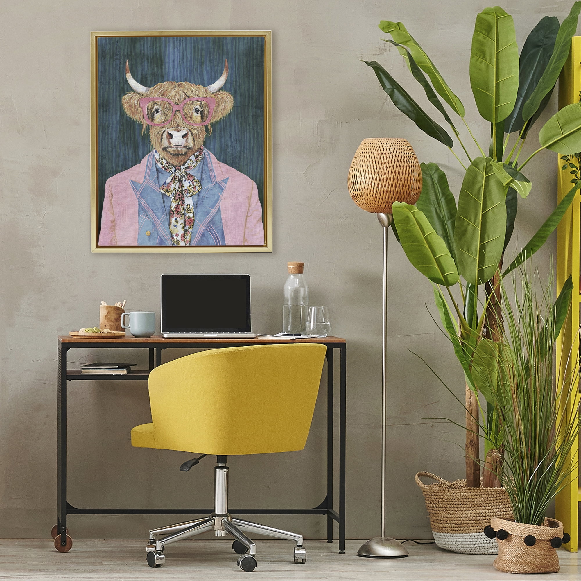 Stupell Industries Gentle Bull Portrait Gold Framed Floater Canvas Wall Art, design by Svetlana Aleynikova