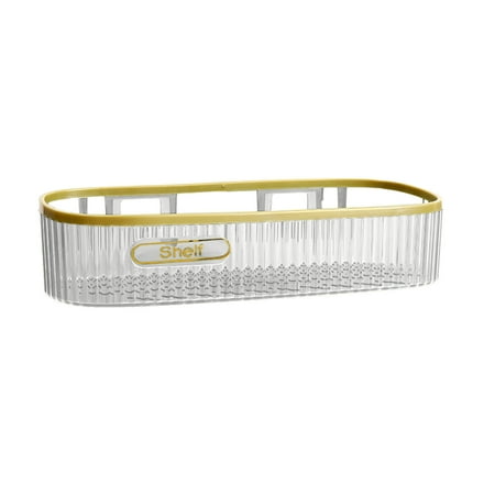 Wall Mounted Bathroom Shelf Plastic Vanity Organizer with Drainage Holes for Toilet and Shower Storage in Clear Wall Mounted Bathroom Shelf Plastic Vanity Organizer with Drainage Holes for Toilet and Shower Storage in Clear