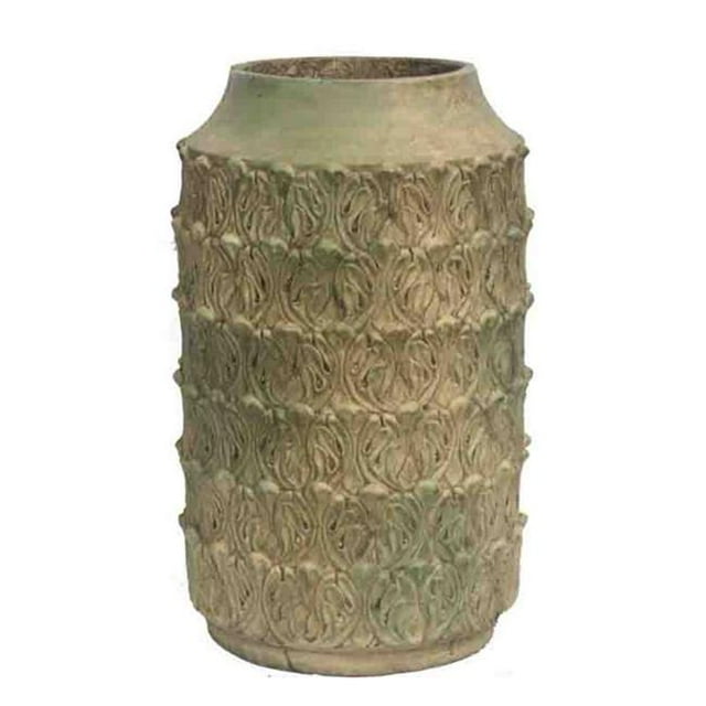 Benzara ETD-EN13413 Smartly Styled Cement Pot, Beige & Green