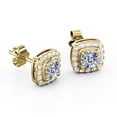 thumbnail image 4 of JeenMata 4 Prong Setting - 2.2 Carat Cushion Cut Moissanite Halo Cluster Stud Earrings - 18K Yellow Gold Plating over Silver Plating over Silver, 4 of 5
