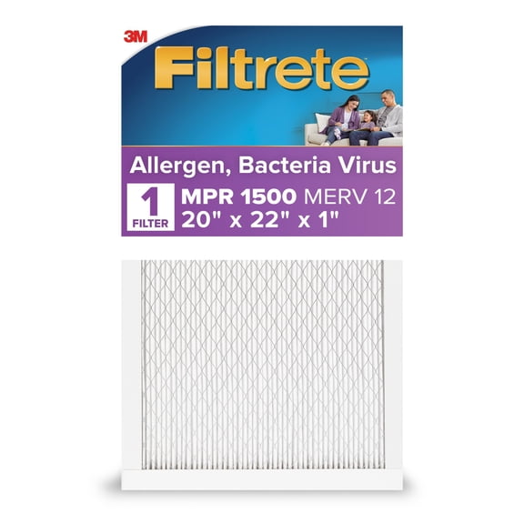 Filtrete 20x22x1 HVAC Furnace Air Filter, MPR 1500 MERV 12, Allergen, Bacteria and Virus, 1 Filter