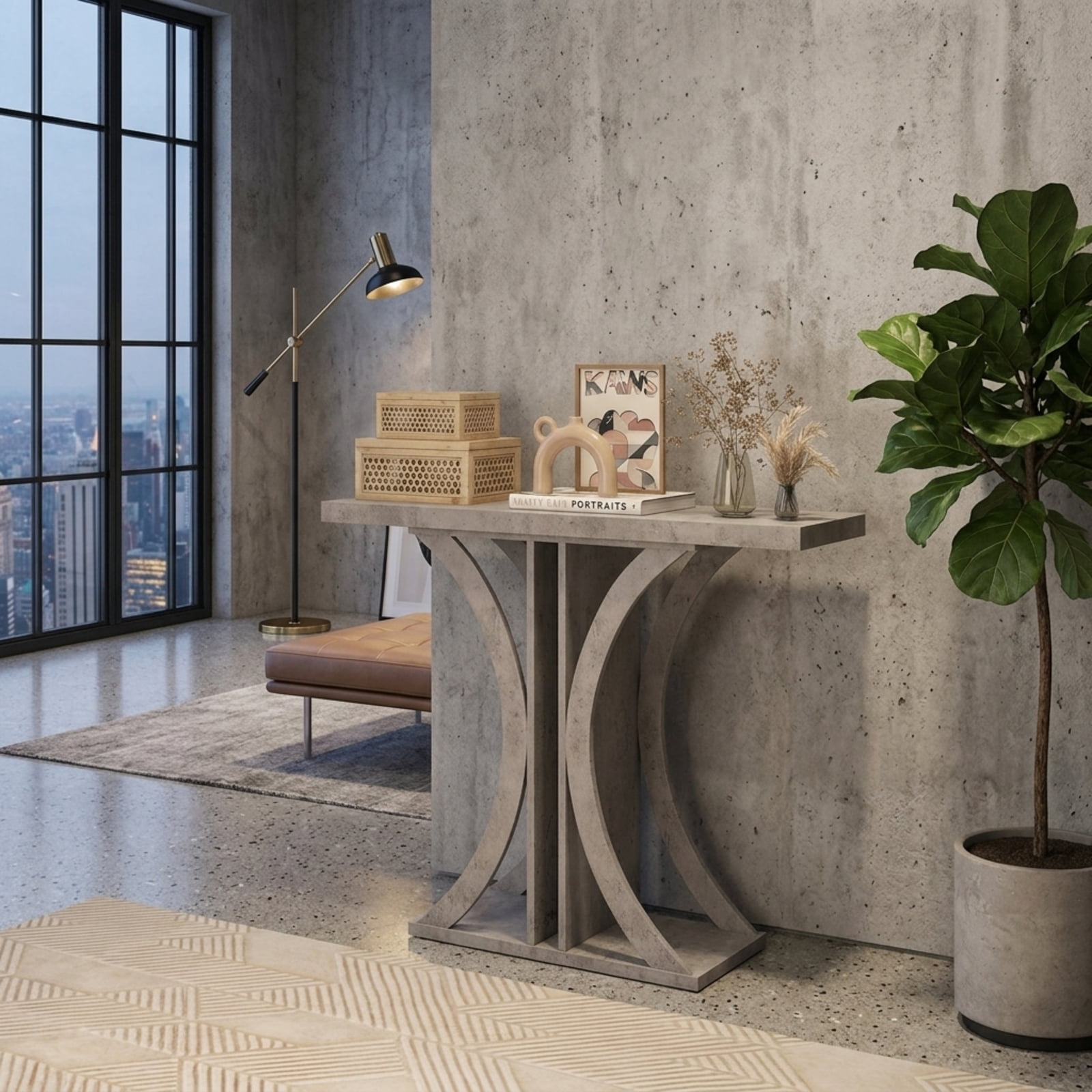 Furnibear 39.5 Inch Console Table Rectangular Entryway Table with Geometric Frame for Living Room Hallway Sofa Small Space, Gray