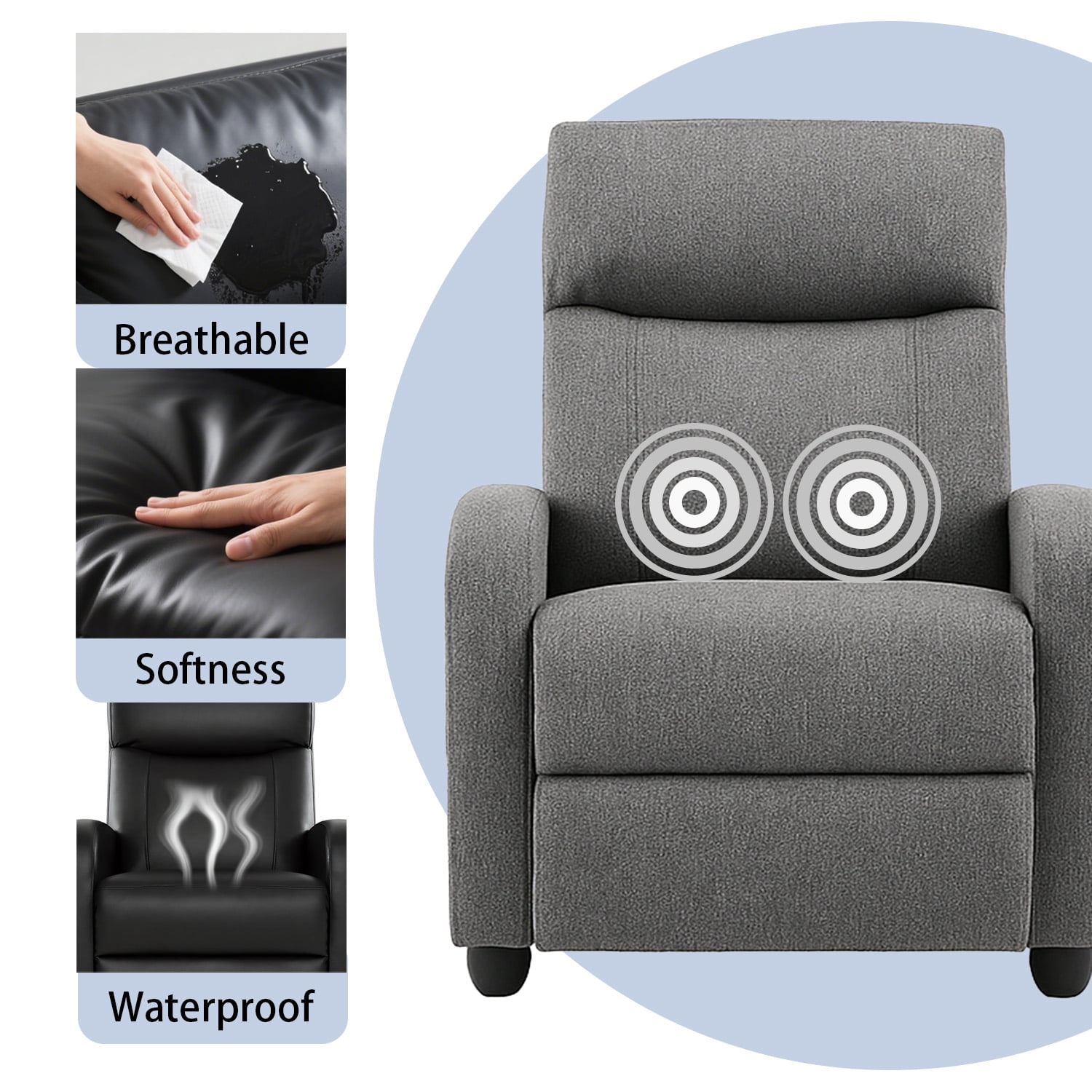 CONCETTA Massage Recliner Sofa Chair, 160° Reclining, Vibration Massage, 275lb Capacity, Grey
