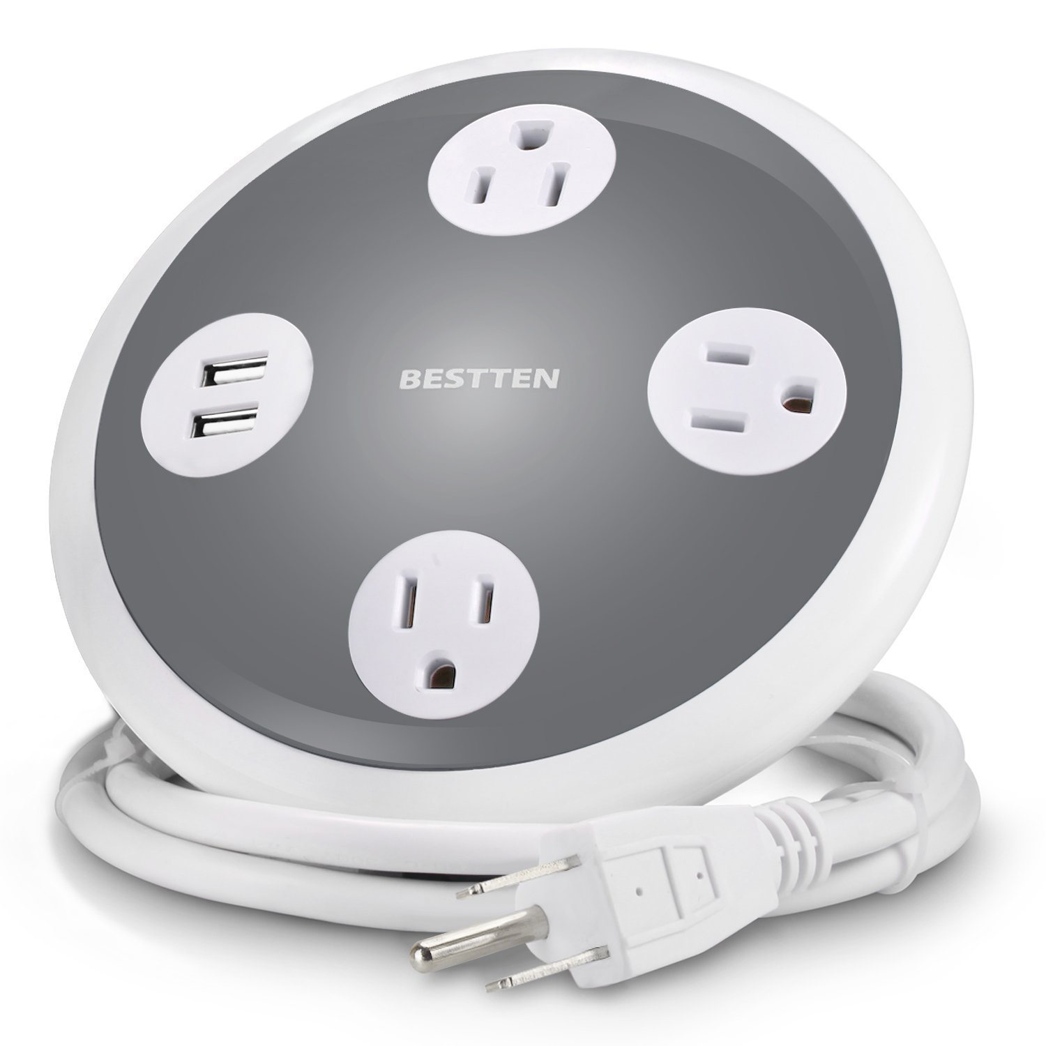 BESTTEN USB Charger Power Strip 3.1A Dual USB Charging Ports and 3 AC Oultets, 4Foot Heavy