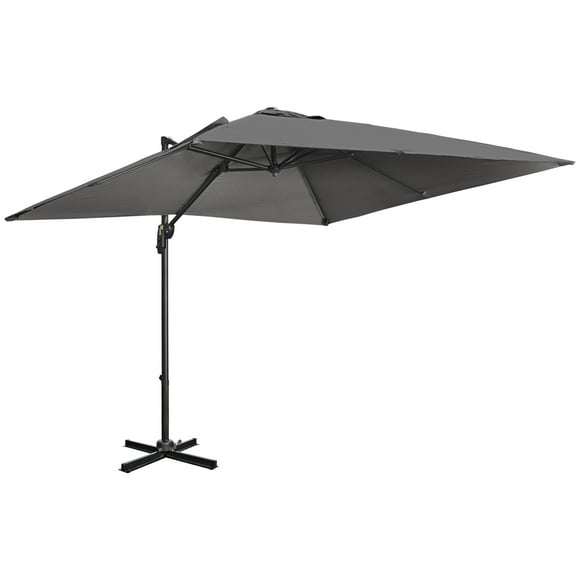 Outsunny Cantilever Patio Umbrella with Base, Crank Handle, 360° Rotation