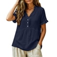 thumbnail image 4 of sdhkgrrt Women Plus Size Summer V Neck Short Sleeve Button Down Ruffle Blouses Casual Boho Loose Tops Solid Pullover Tunic T Shirts, Navy 3XL, 4 of 8